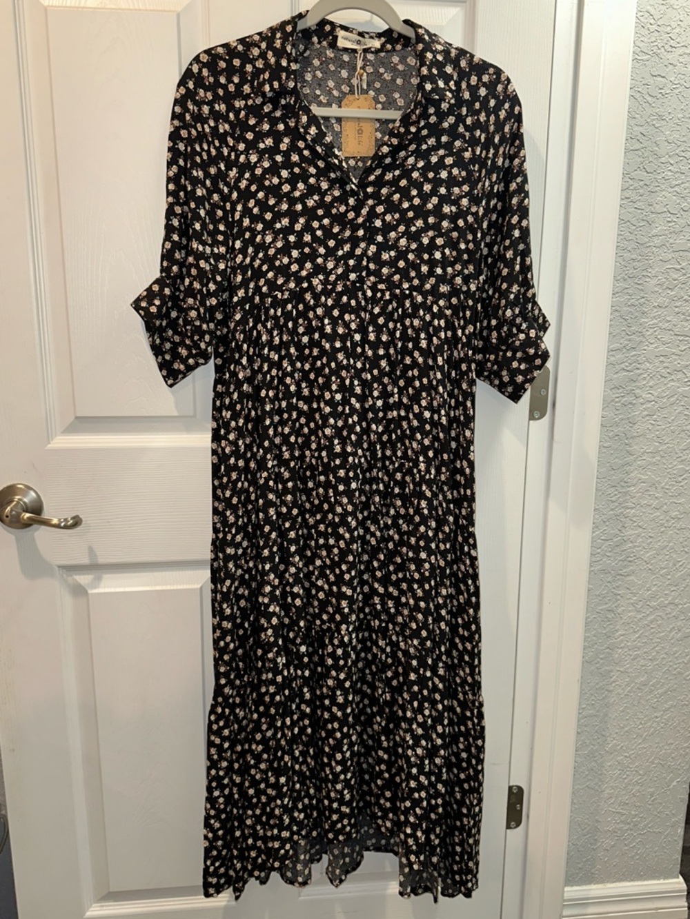 NATURAL LIFE Black Maxi Dress with Cream Floral Print